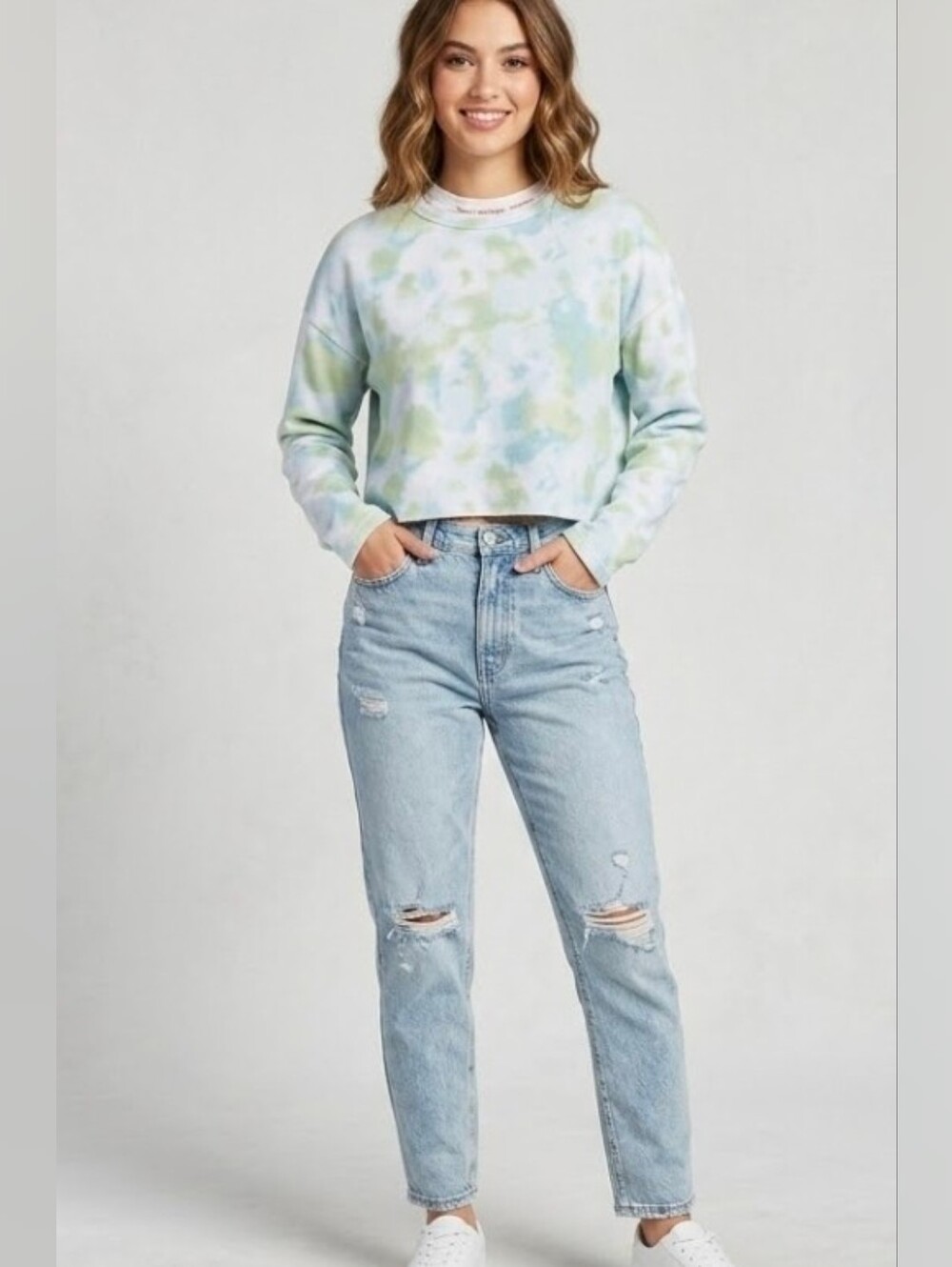 Series 8 Fitness Crop Sweater Size M Medium Top Tie Dye Cropped Sweatshirt Shirt
